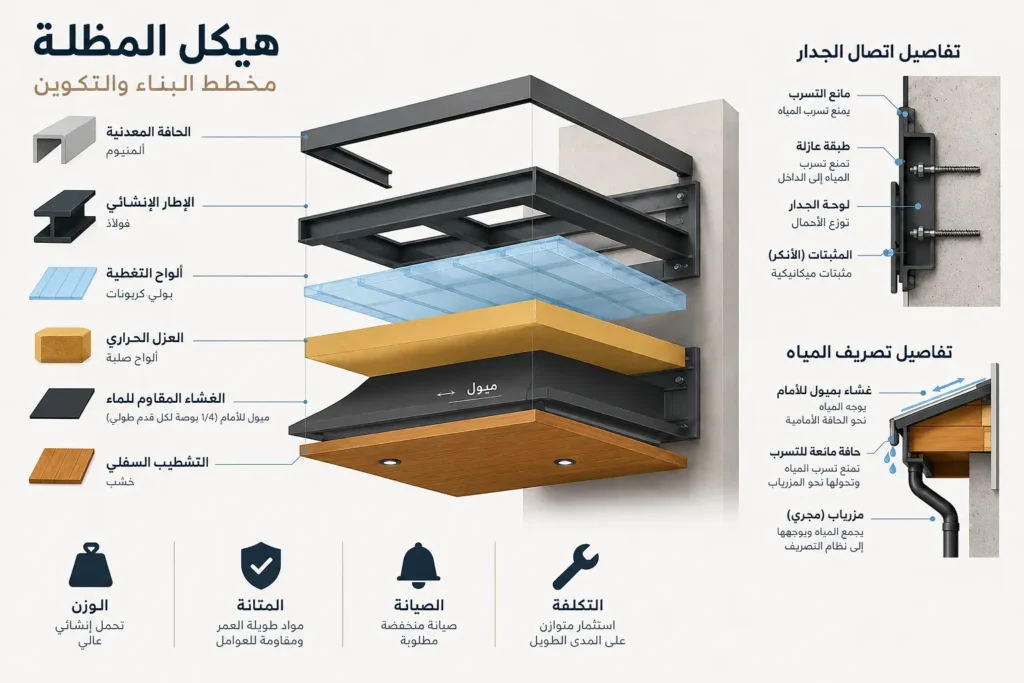 تفصيل نقطة تثبيت غطاء مظلة على هيكل معدني مقاوم للتآكل